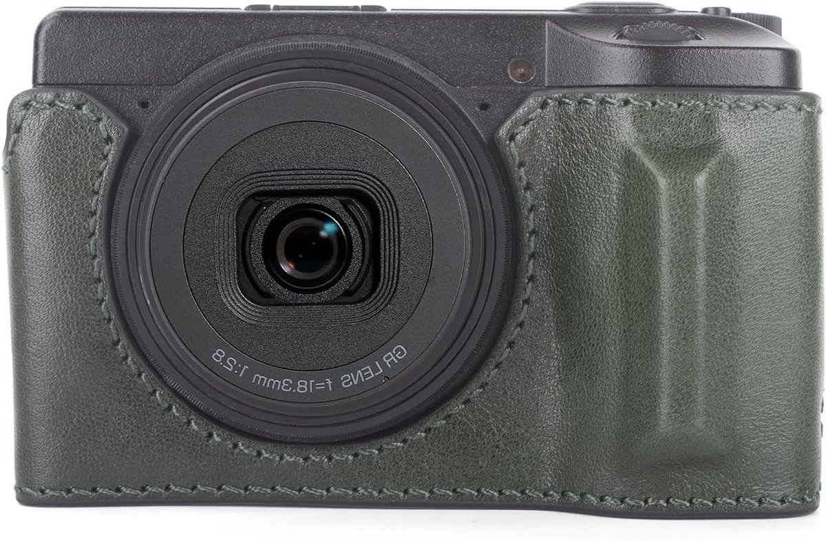 Half Case voor Ricoh GR IV GR III - Echte Leren Beschermhoes met Onderopening en Handvat, Groen, Geschikt voor Digitale Camera's