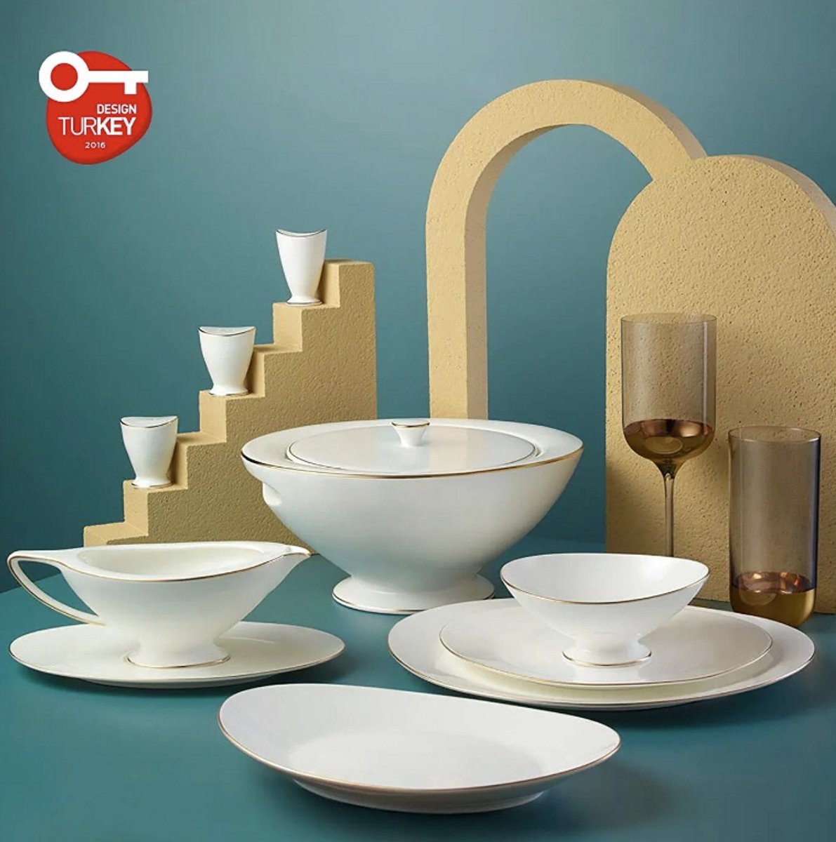 Jumbo Jumbo Bone China - Moon Gold Serviesset 64-delig – 12 Personen – Wit/Goud – Luxe Dinerservies