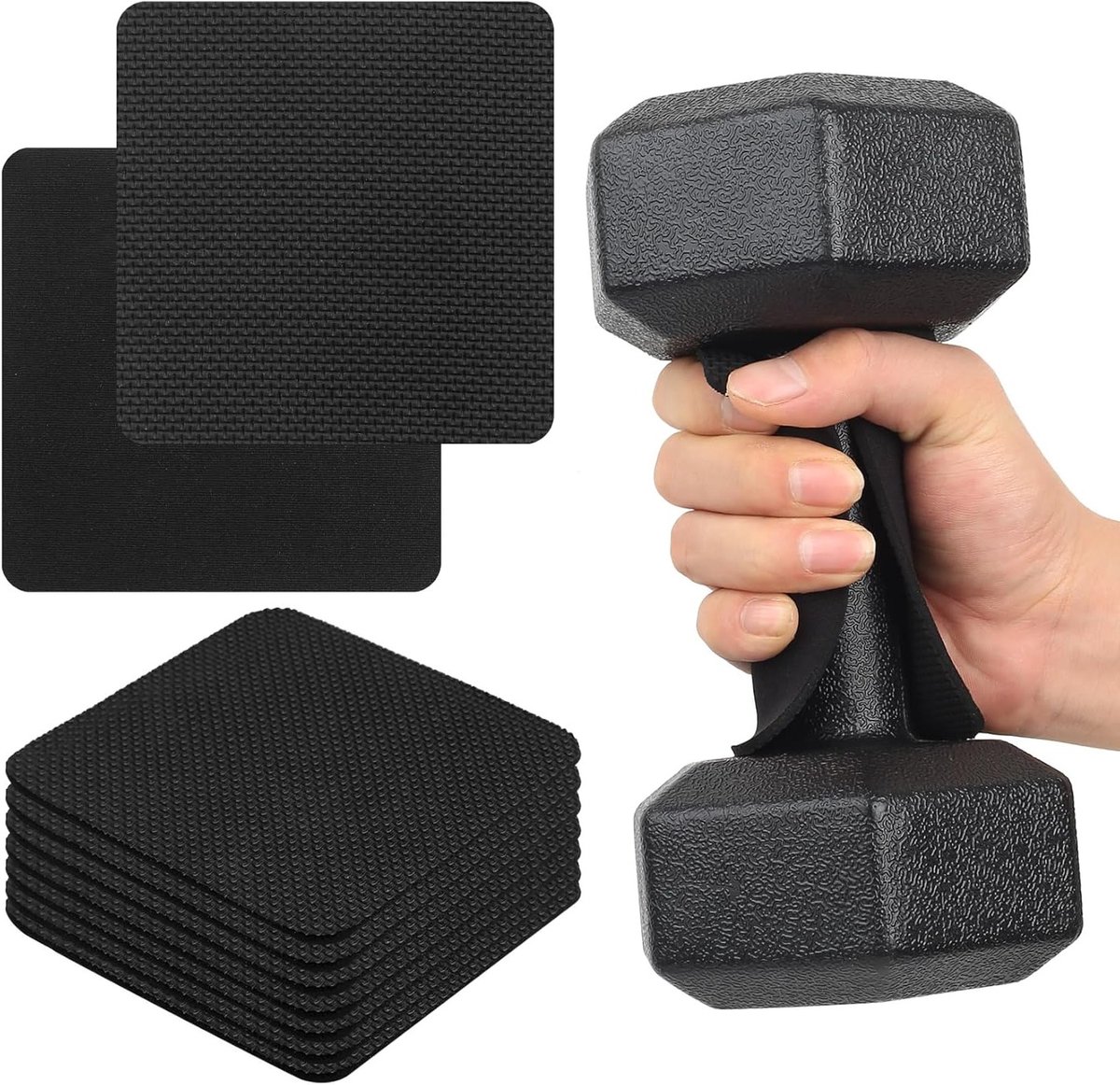 Grip Pads voor Krachttraining - 8 Stuks Neopreen Trainingshandschoenen voor Bodybuilding en Fitness, Zwart, 11 x