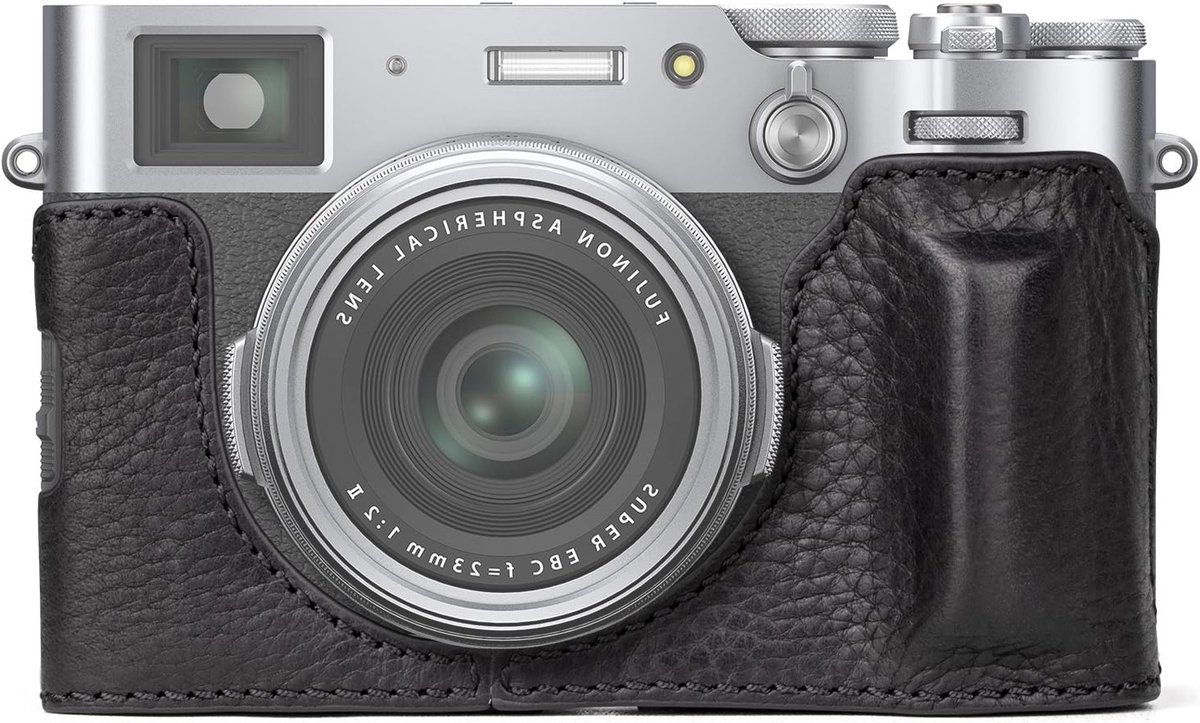 Genuine leren camera hoes voor Fujifilm X100VI, beschermende tas met handvat en onderopening - zwart, ideaal voor fotografie en reizen