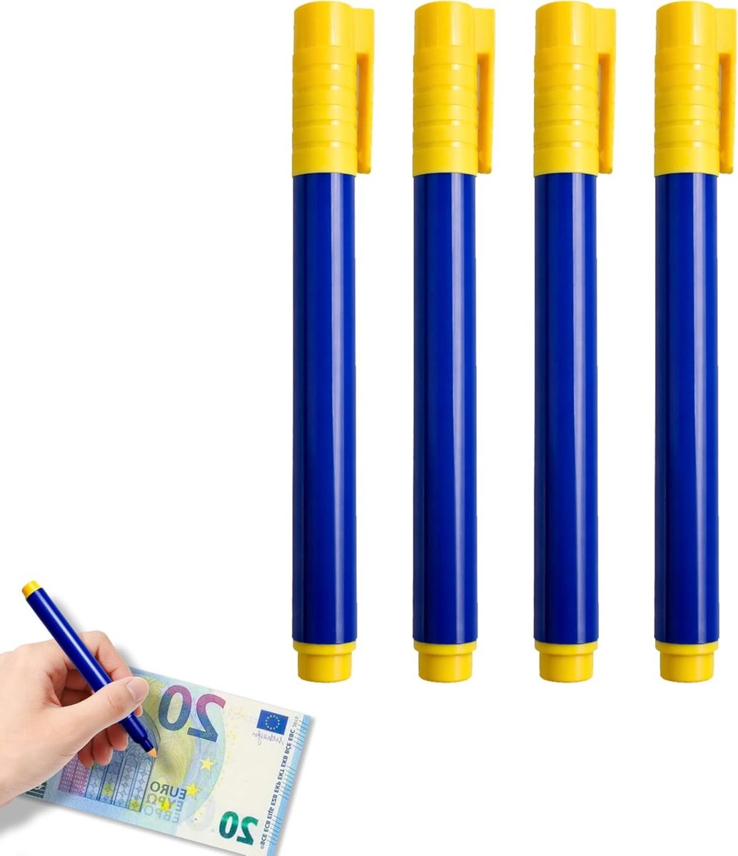 Set van 4 markeerstiften voor het opsporen van valse bankbiljetten en euro's, ideaal voor beveiliging en controle van geld