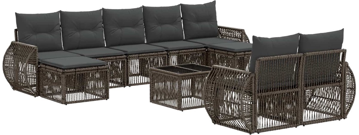 vidaXL - Tuinbank - Set - 10 - pcs - Grijs - en - Donkergrijs - poly - rattan