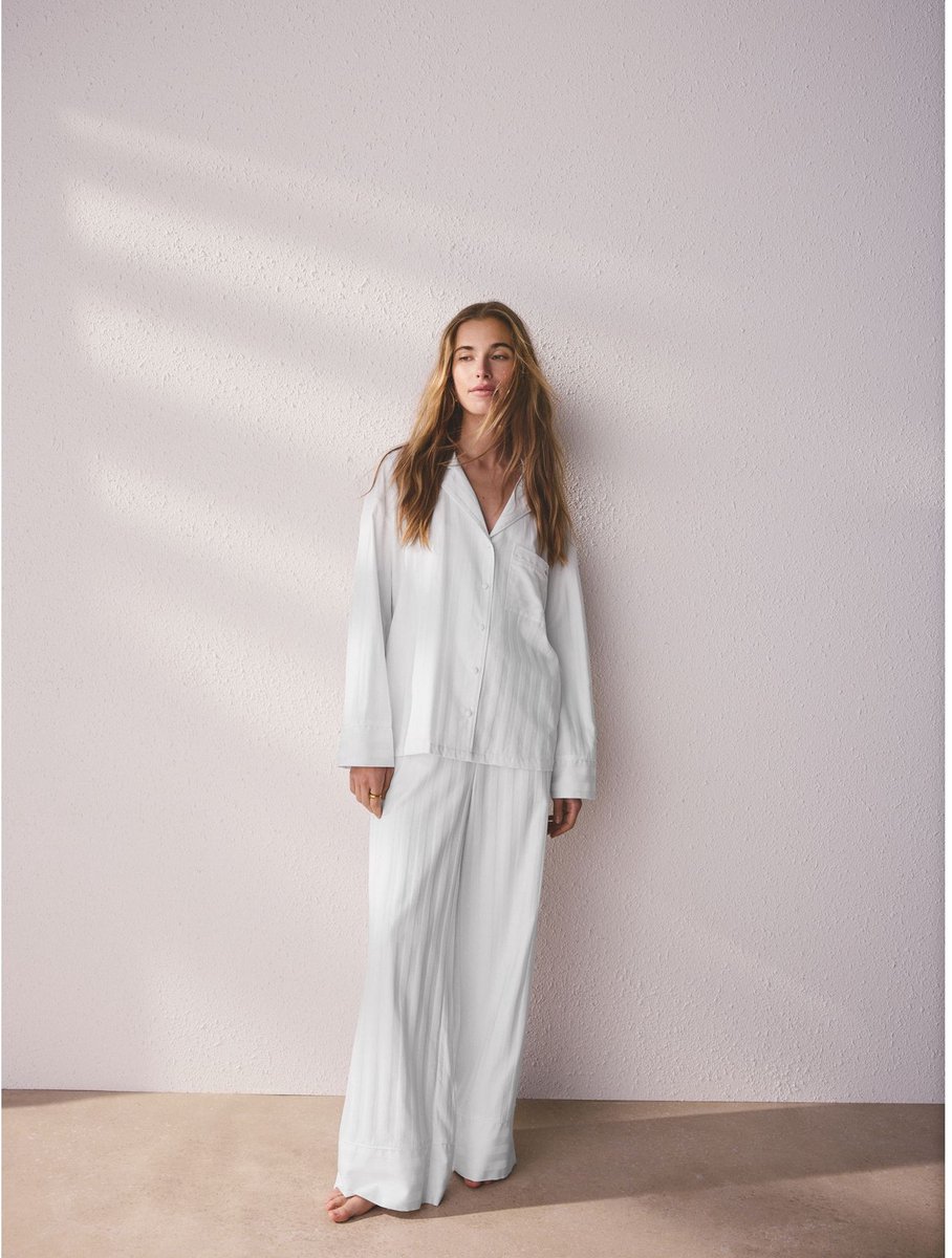 Next Dames - Studio pyjama met knoopsluiting - Wit White Shadow Stripe