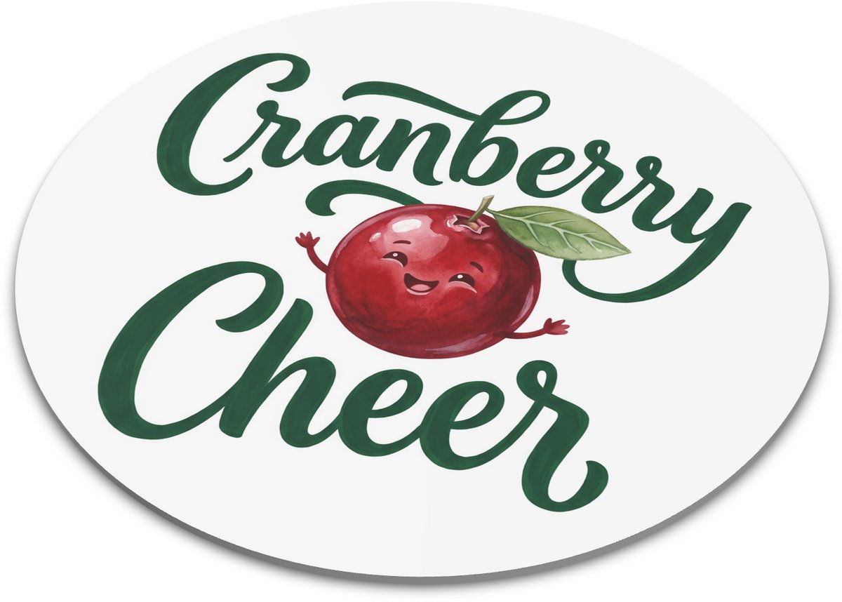Ronde muismat cranberry met vrolijke quote Cranberry Cheer - Aquarel Series schattige kawaii fruit illustratie voor bureau - Positief cadeau voor kantoor, thuiswerkplek of collega - Decoratieve rode onderlegger