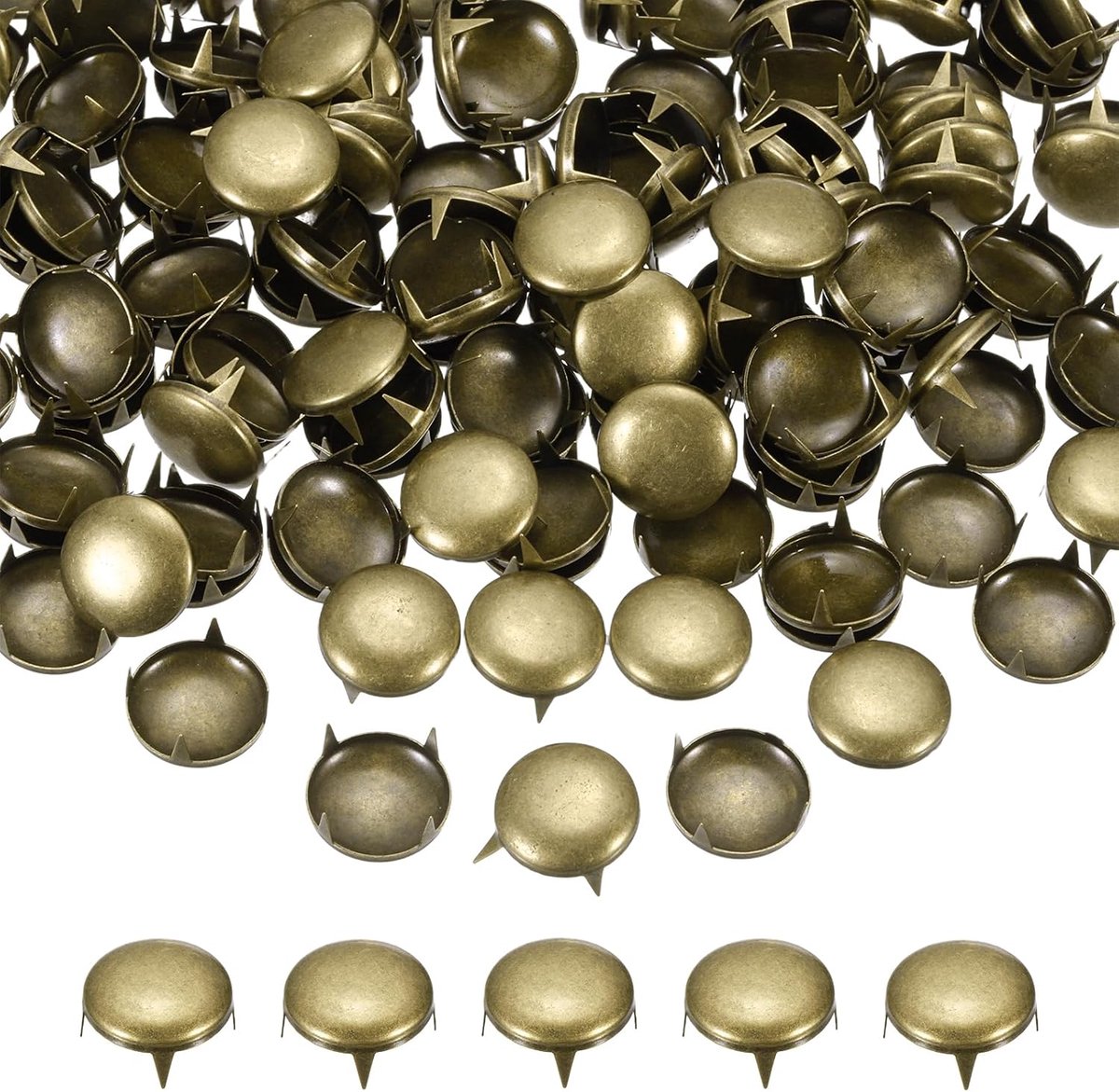 16 mm Koepelklinknagels – 100-delige set metalen 4-pootnieten (Punk/Rock-stijl) – Ideaal voor doe-het-zelf leerbewerking, decoratie, reparaties, kleding, riemen, tassen en schoenen – Koperkleurig
