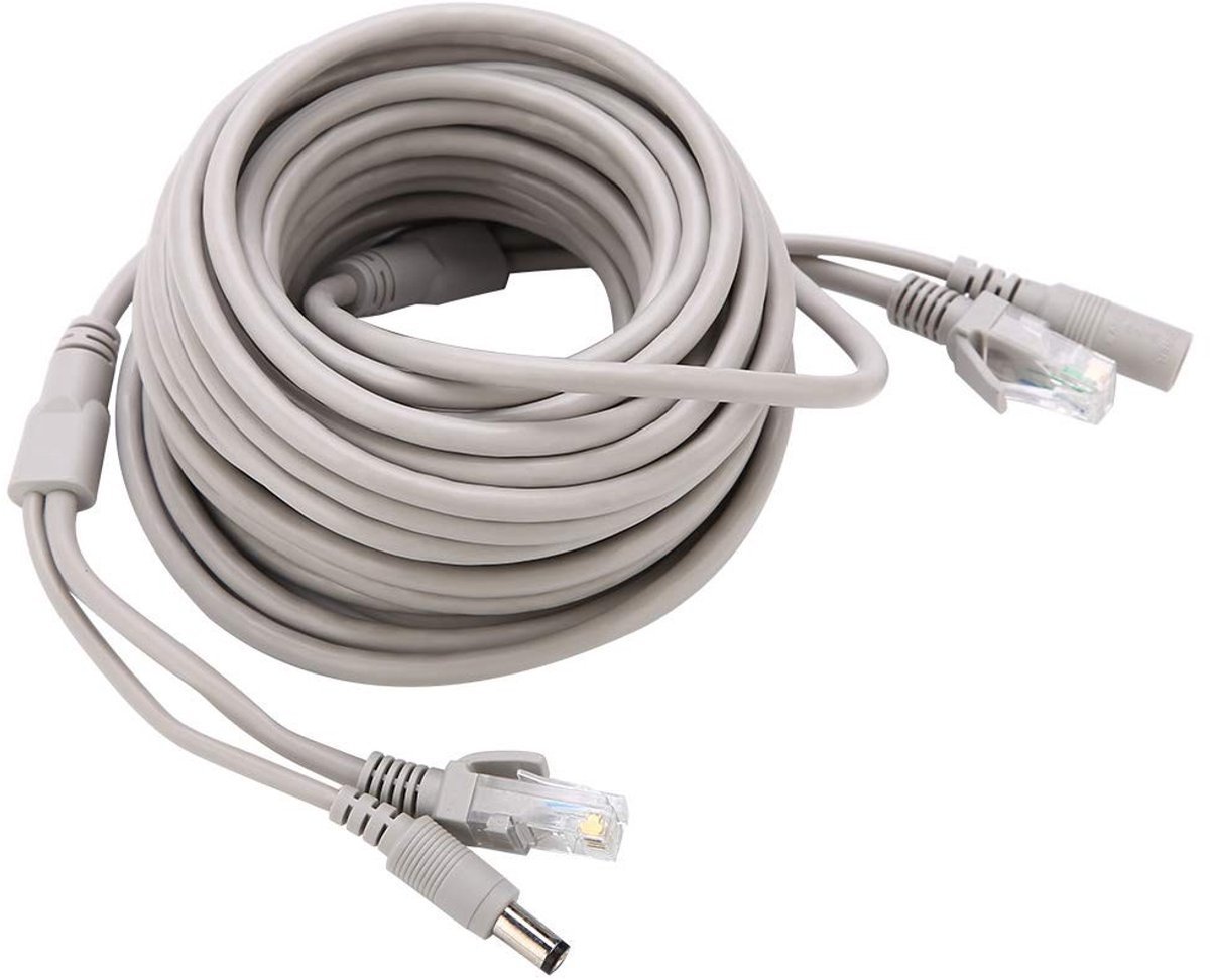 Dailygoody - Ethernet CCTV Kabel 15M - Buiten Camera Netwerk en Voeding - 100Mbps - Hoge kwaliteit - Geschikt voor beveiliging - Zwart