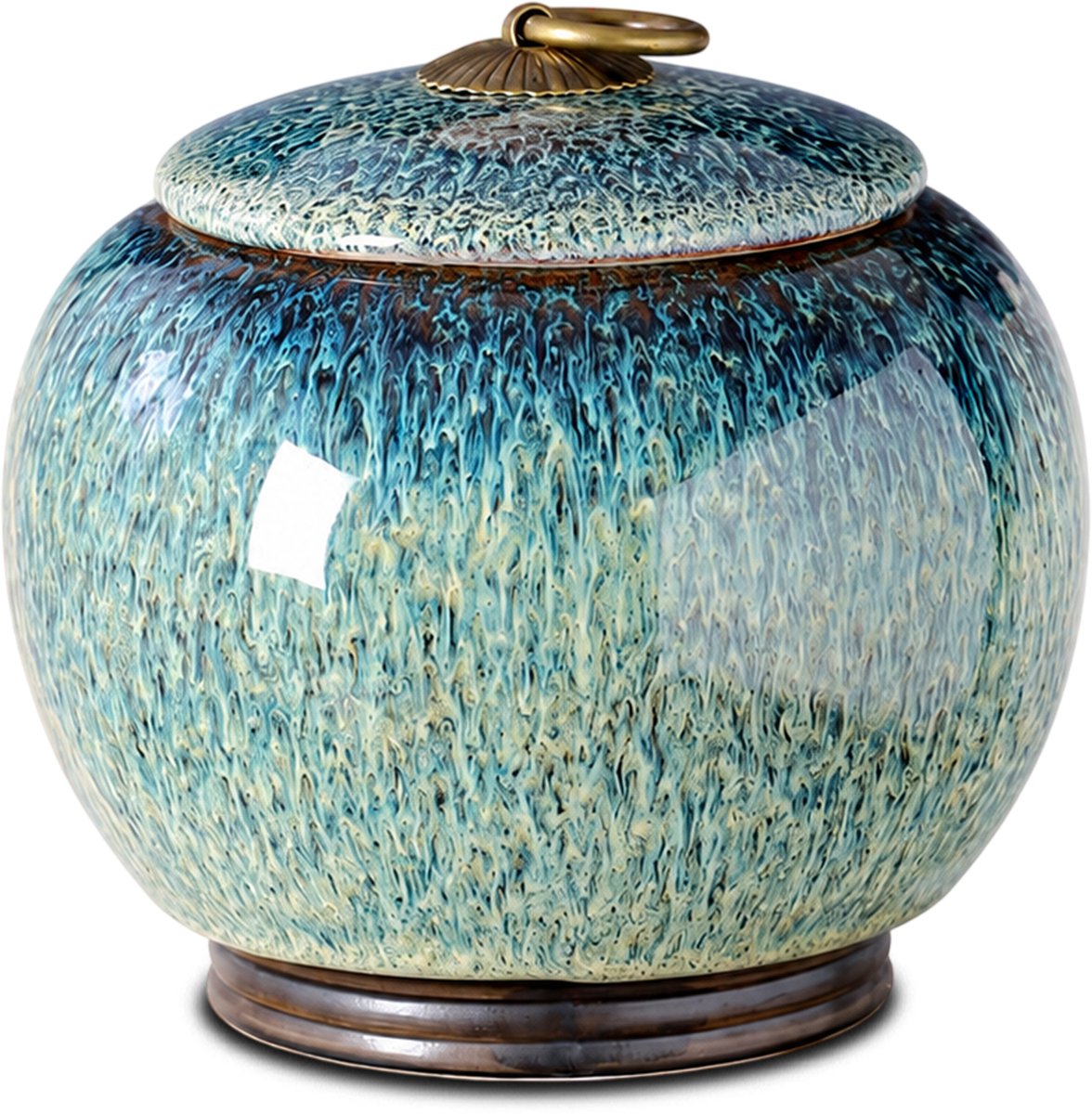 Akerz Keramische Urn Turquoise Blauw – 890ml – Luxe Glazuur Afwerking – Handgemaakte Herinneringsurn – Inclusief Beschermzakje – Discreet Aandenken