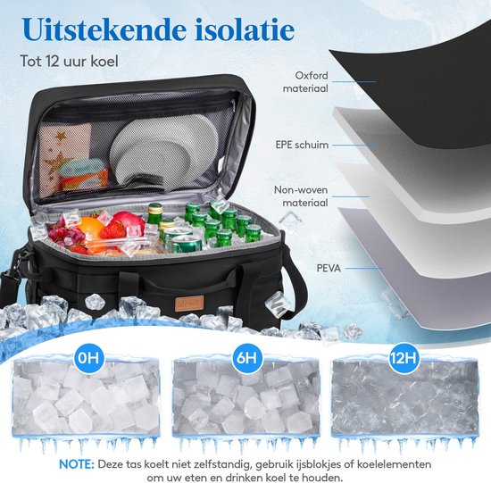 Dailygoody - OmGoods - Dailygoody - Koeltas - Geïsoleerde Picknicktas - Houdt voedsel tot 12 uur op temperatuur - Zwart - 30 Liter - Perfect voor outdoor activiteiten - Gesc — afbeelding 3