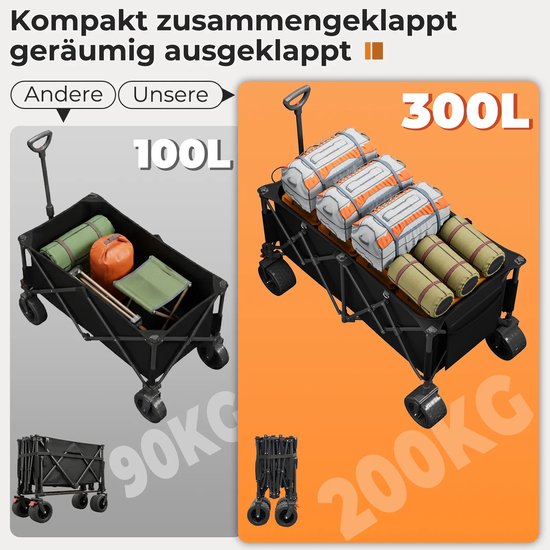 Turold Bolderkar - Bolderkar Opvouwbaar - Transportkar - Bolderwagen - 300L, 200Kg, Opvouwbaar, 360 Graden Zwenkbare Vaste Wielen — afbeelding 5