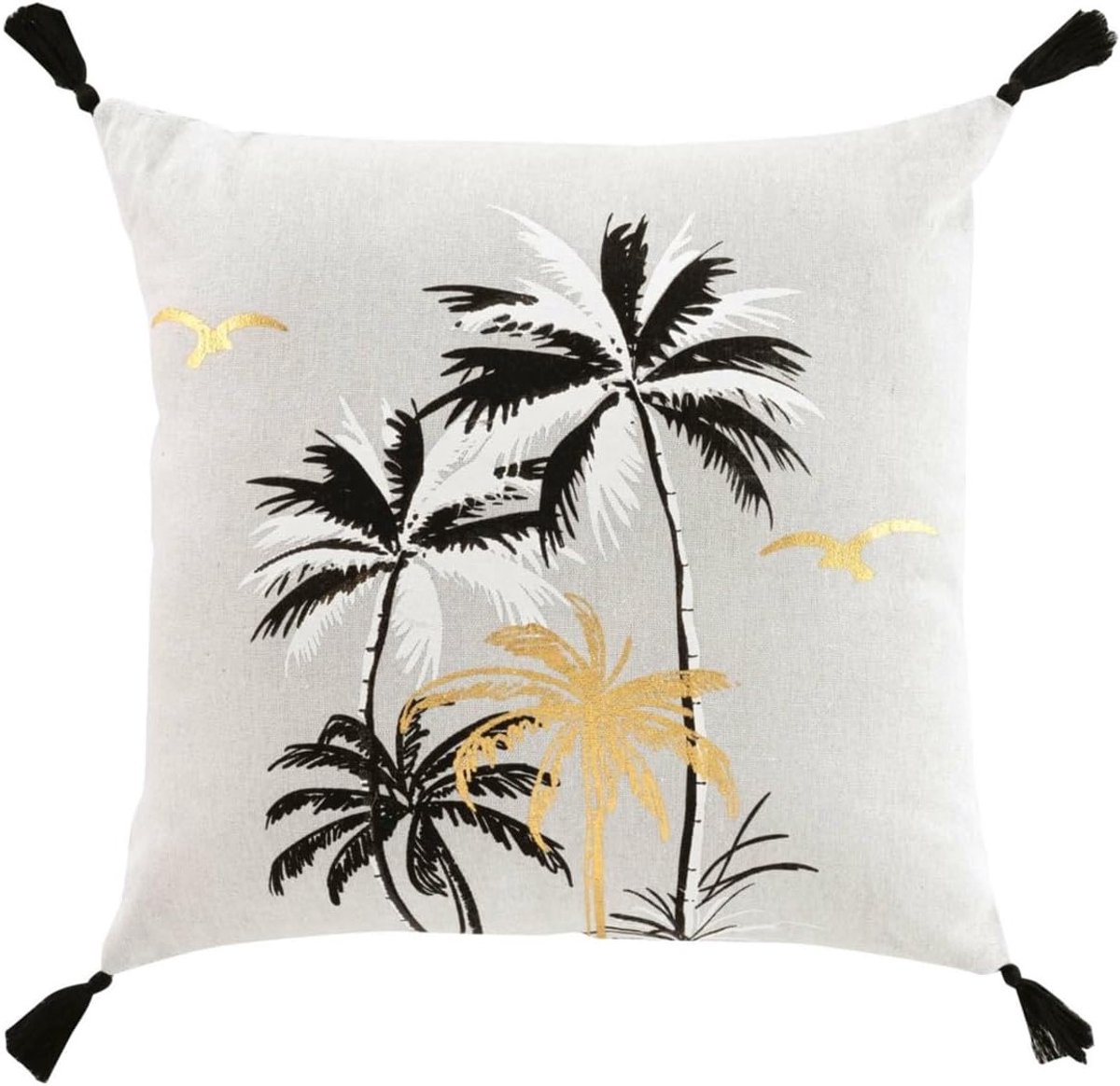Cushion Palms Beige Zwart Goud 45 x 45 cm Kussen met Kwasten en Rits Inclusief Vulling Modern Decoratief Kussen voor Bank en Stoel