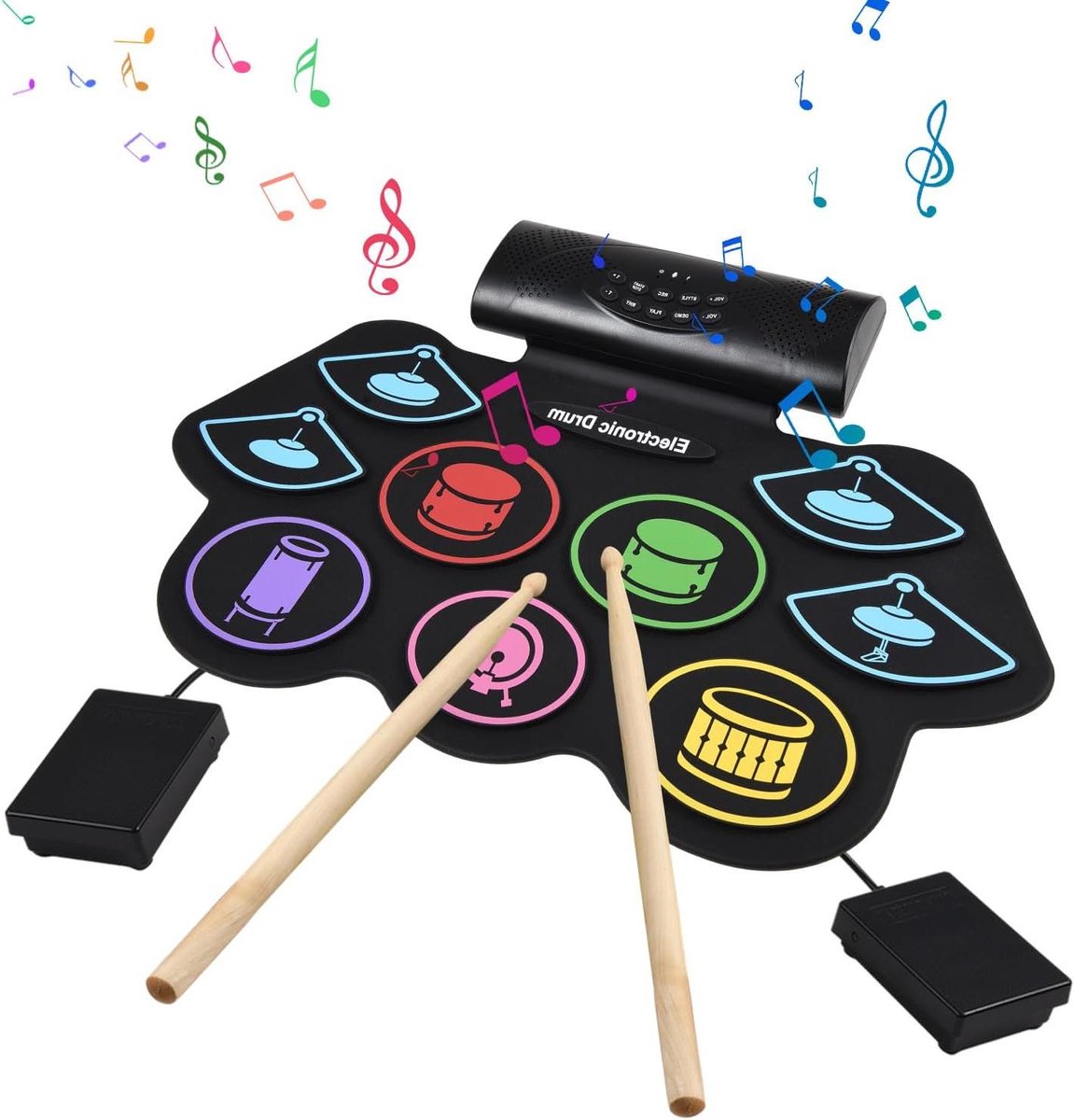 Elektronische Drumset - Hand Roll Drum - Muziek Maken - 9 Pads Ingebouwd - 50.5 cm - Zwart