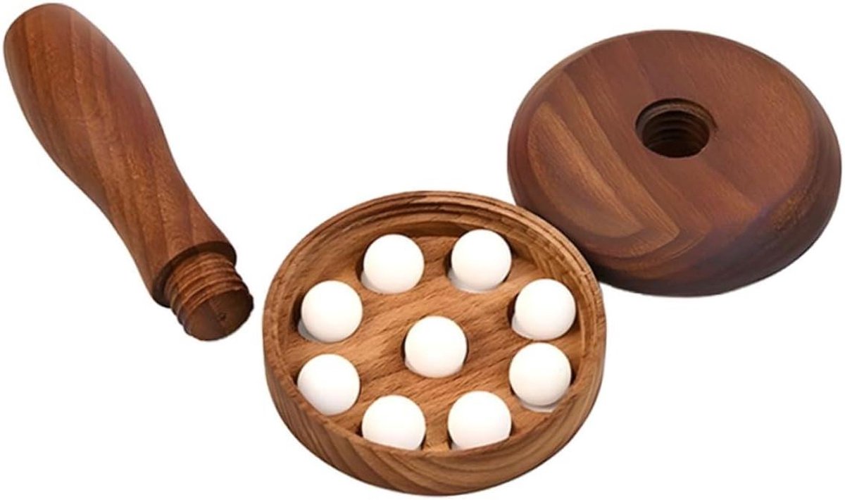 Massage Stok - Houten Roller - Spierontspanning Thuis - Afneembare Kralen - 12 cm Lengte - Lichtbruin