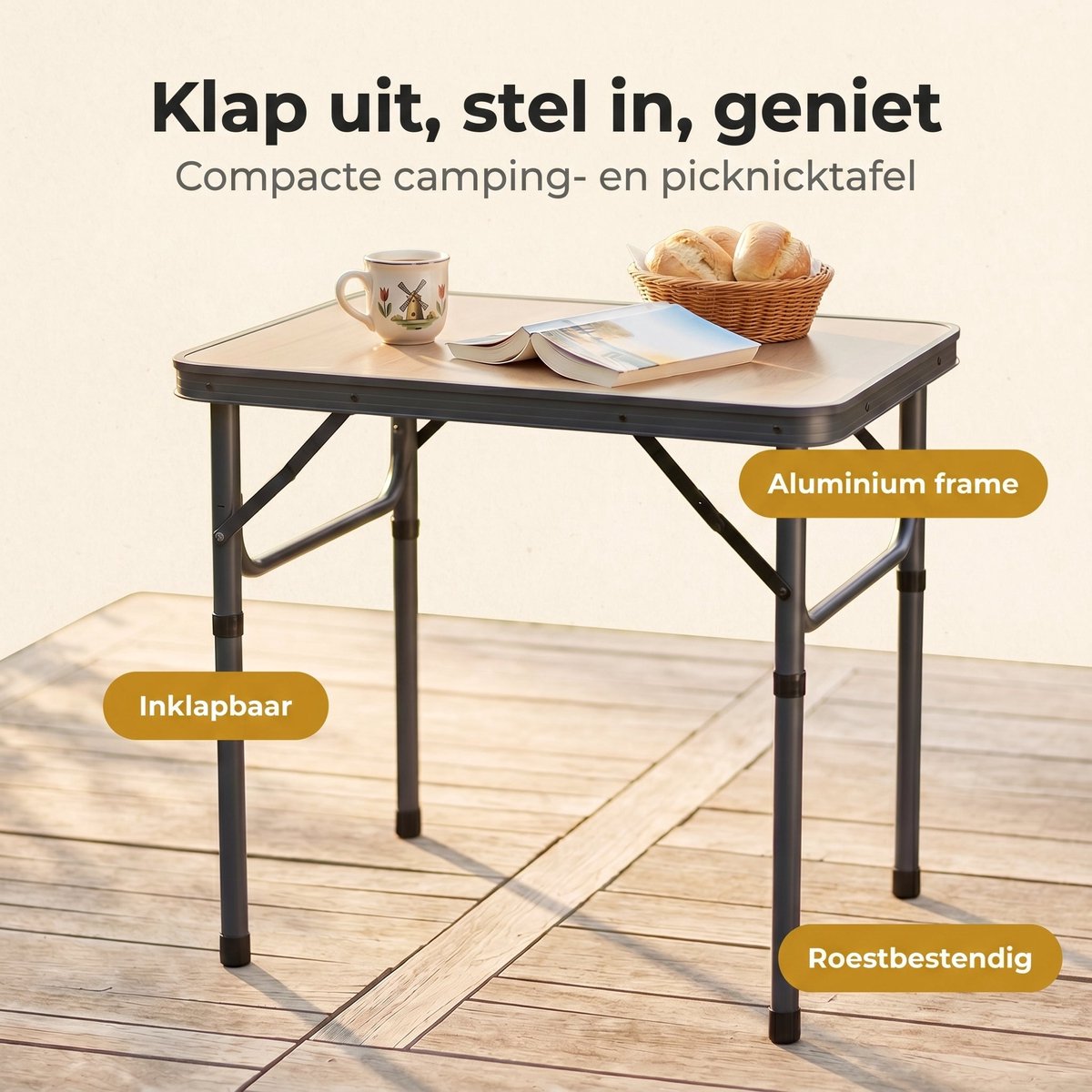 Lomera Campingtafel Hoogte Verstelbaar - Inklapbaar - Opvouwbaar - Kampeertafel - Klaptafel - Vouwtafel - Bijzettafel - Picknicktafel - Lichtgewicht - Draagbaar voor Camping - voor Buiten - voor Tuin - voor Picknick thumbnail 4