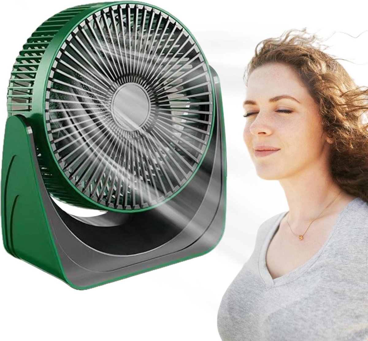 Tafelventilator - Stille ventilator - Binnen koelen - 5 snelheidsniveaus - 20 cm diameter - Groen
