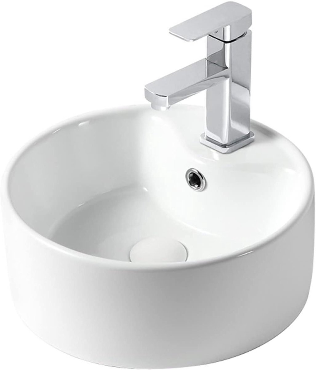 Opbouw Wastafel - Waskom Badkamer - Badkamer Vernieuwen - Modern Keramisch Design - 40 x 40 x 14 cm - Wit