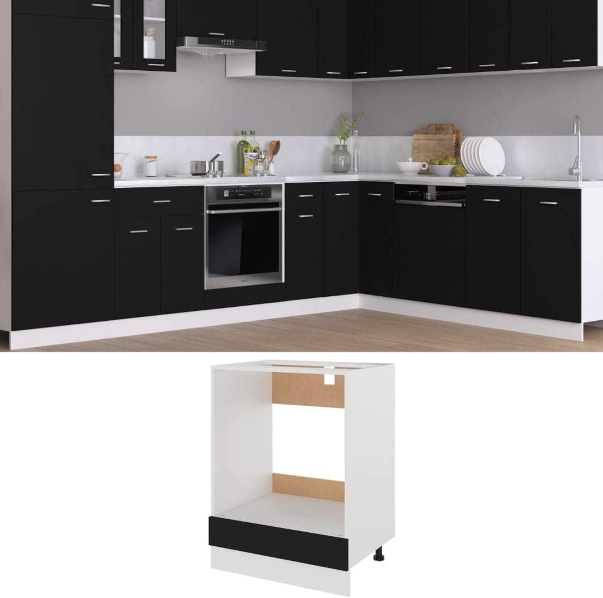Ovenkast - Keukenkast Opbergkast - Keuken Organiseren - Met Plank - 60x46x81.5 cm - Zwart