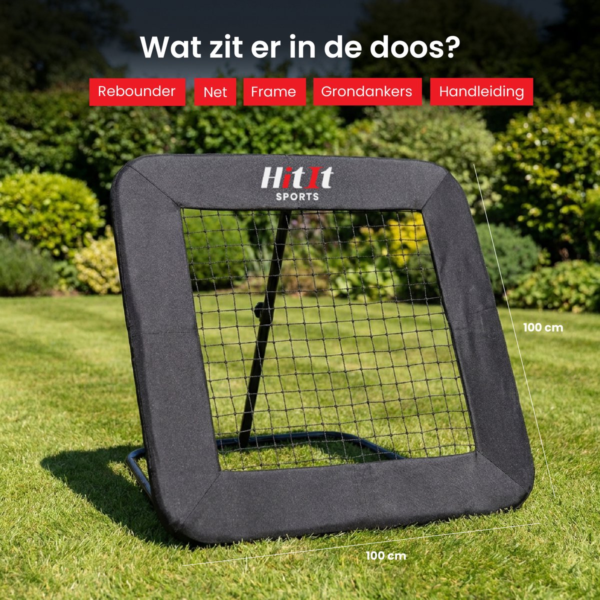 HitIt SPORTS® Rebounder Voetbal 100x100 cm – Sport Volleybal Korfbal Trampoline – Verstelbaar Trainingsmateriaal – Bouncer Inklapbaar – Voetbal spullen — afbeelding 7