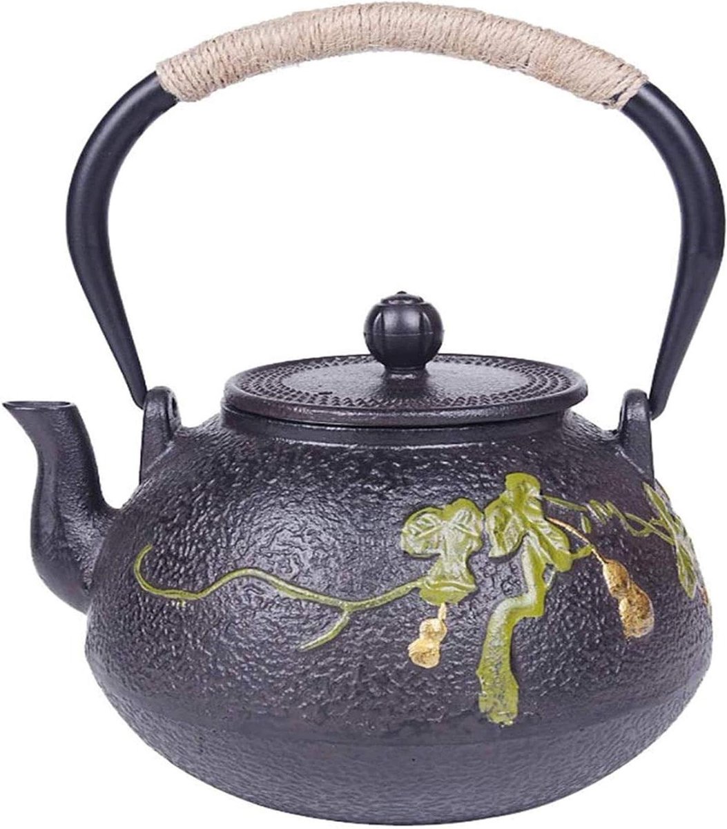 Gietijzeren Theepot - Thee Ketel - Thee Zetten - Gelijkmatige Warmte - 1.2L - Zwart