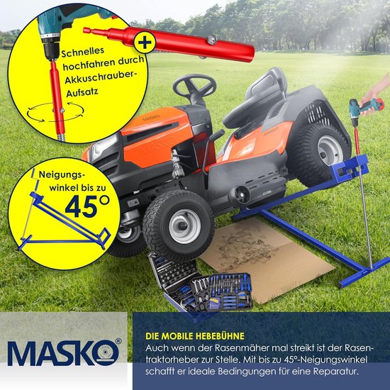 Gazontractorlift - Zitmaaier lift - Onderhoud en reparatie - Verstelbare hellingshoek - 450 kg capaciteit - Blauw — afbeelding 2