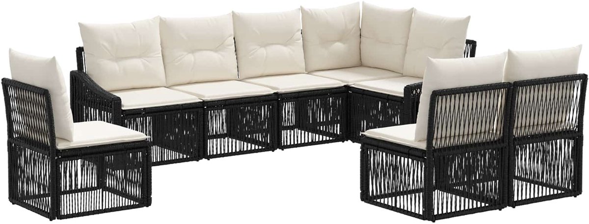vidaXL - Tuinbank - Set - 8 - pcs - Zwart - poly - rattan