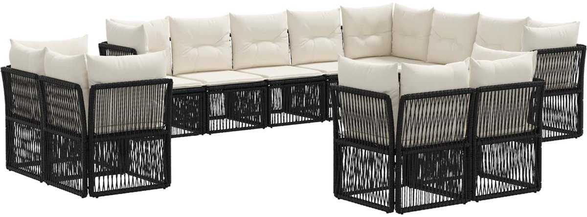 vidaXL - Tuinbank - Set - 12 - pcs - Zwart - poly - rattan
