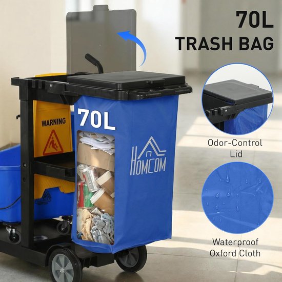 Reinigingswagen met niveaus - Dweilwagen met pers - Efficiënt schoonmaken - Geïntegreerd afvalbeheer - 70 liter zak - Blauw — afbeelding 3