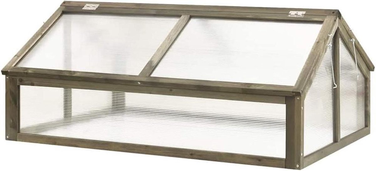 Houten Broeikas - Plantenhuis Tuin - Planten Beschermen - Klapdeksel Toegang - 114 x 80 x 50 cm - Grijs