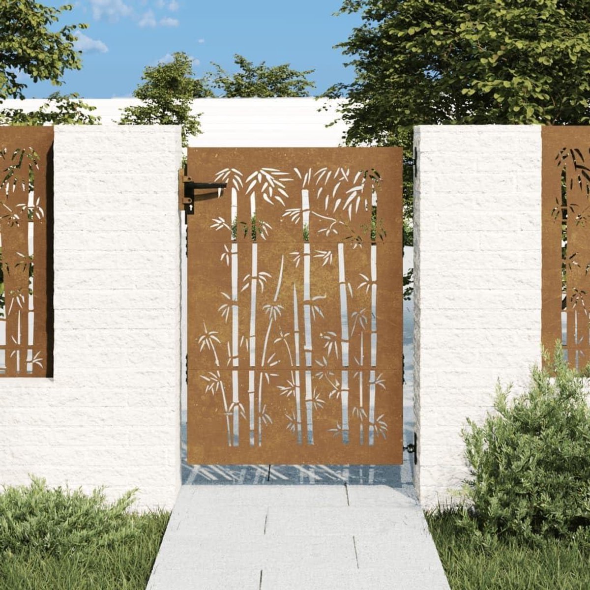 Tuinpoort - Bamboepoort Hek - Buiten Toegang - Cortenstaal Design - 85 x 150 cm - Roestbru