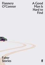 Boekomslag met de titel 'A Good Man Is Hard to Find' van Flannery O'Connor. Een groene auto rijdt op een landweggetje.