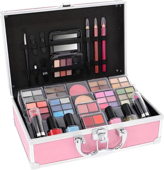 YOR® Make Up Koffer - Make Up Set - Make Up Koffer Meisjes - Make Up Koffer Met Inhoud - Roze/Zwart - 17cm x 25cm x 9cm