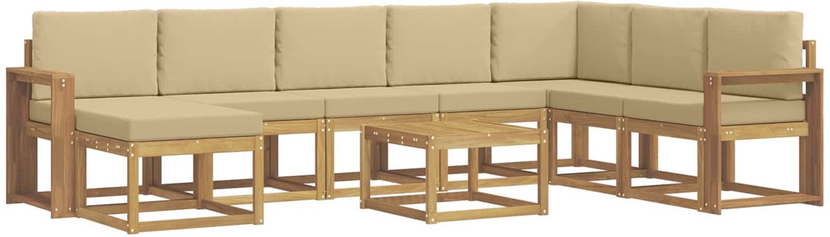 vidaXL Buiten - bank - set - 9 - st - 8-zits - Wit - en - Beige Wit en Beige