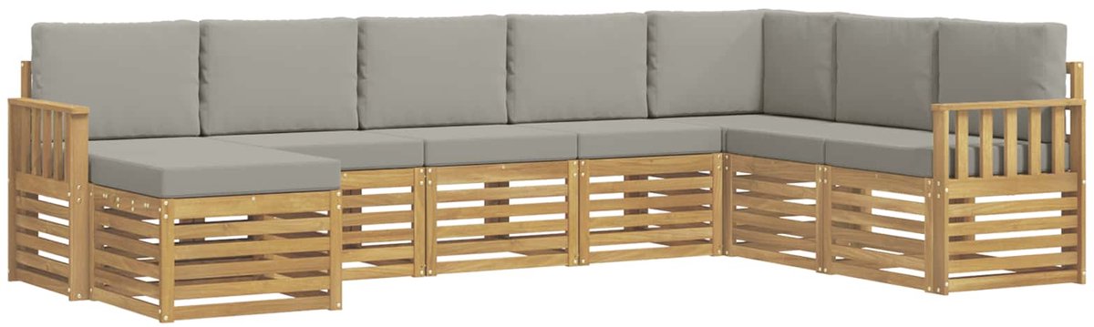 vidaXL Buiten - bank - set - 8 - st - 8-zits - Wit - en - lichtgrijs - Polyester Wit en Lichtgrijs