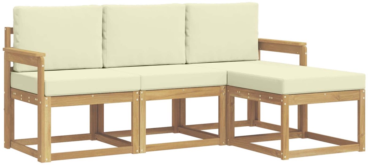 vidaXL Buiten - bank - set - 4 - st - Wit - en - crèmekleurig - 189.5 - x - 122.5 - x - 73 - cm