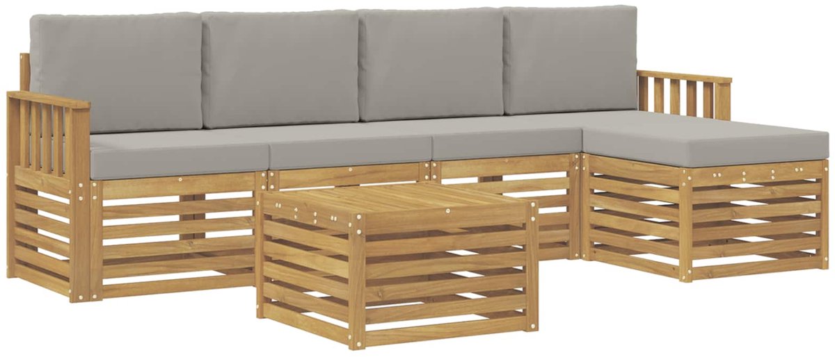 vidaXL Buiten - bank - set - 6 - st - 5-zits - Wit - en - Lichtgrijs - Polyester Wit en Lichtgrijs