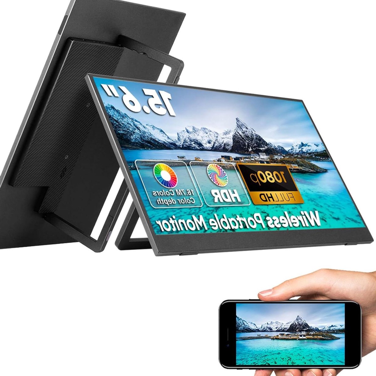 Draagbare Monitor - Extern Scherm - Productief Werken - Draadloze Verbinding - 15.6 Inch - Zwart