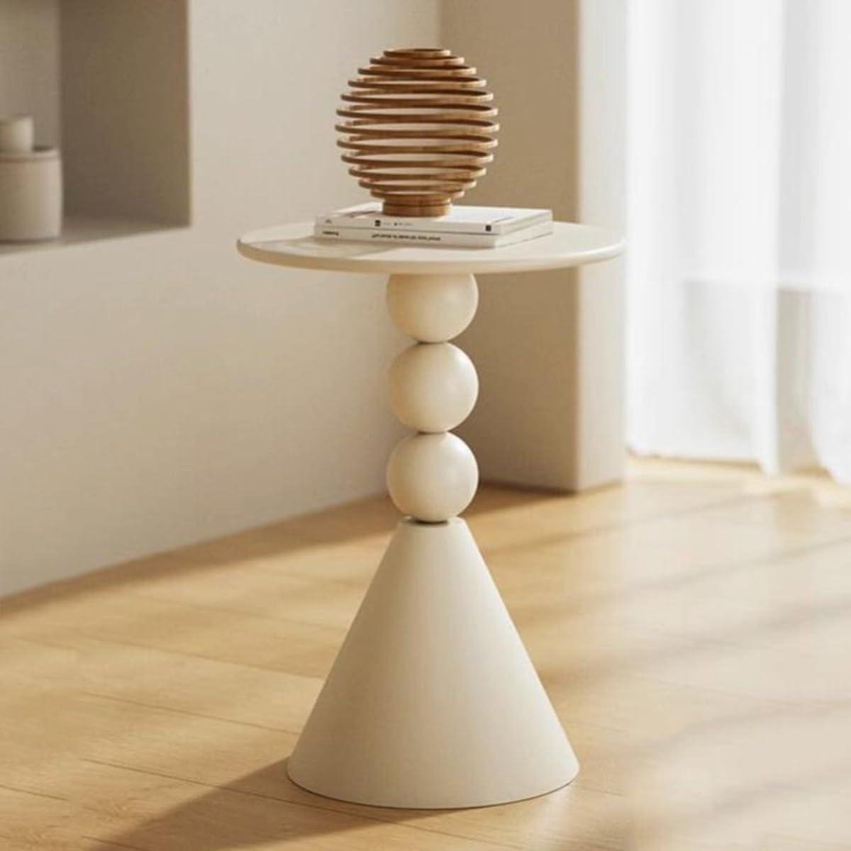 Ronde bijzettafel - Sfeertafel - Kamer decoreren - Stabiel metalen frame - 40 x 60 cm - Beige