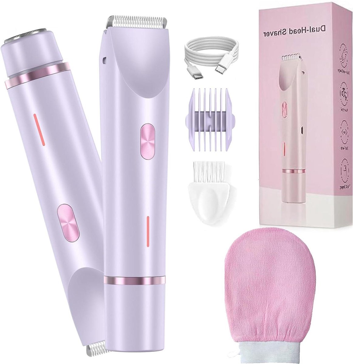 Glow Aura Shaver - GlowShave Bikini Trimmer - Haren Verwijderen - Dubbele Kop Functie - 175mm - Roze