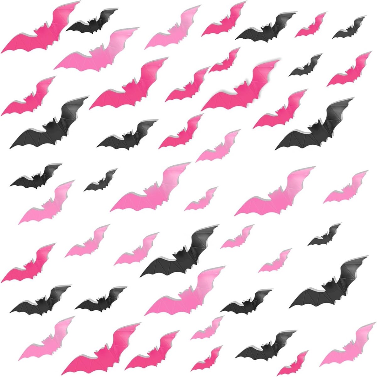 48 Stuks Roze Halloween Vleermuizen Wanddecoratie, 3D Vleermuizen Stickers voor Muur, Zelfklevende Decoratieve Vleermuizen voor een Griezelige Sfeer