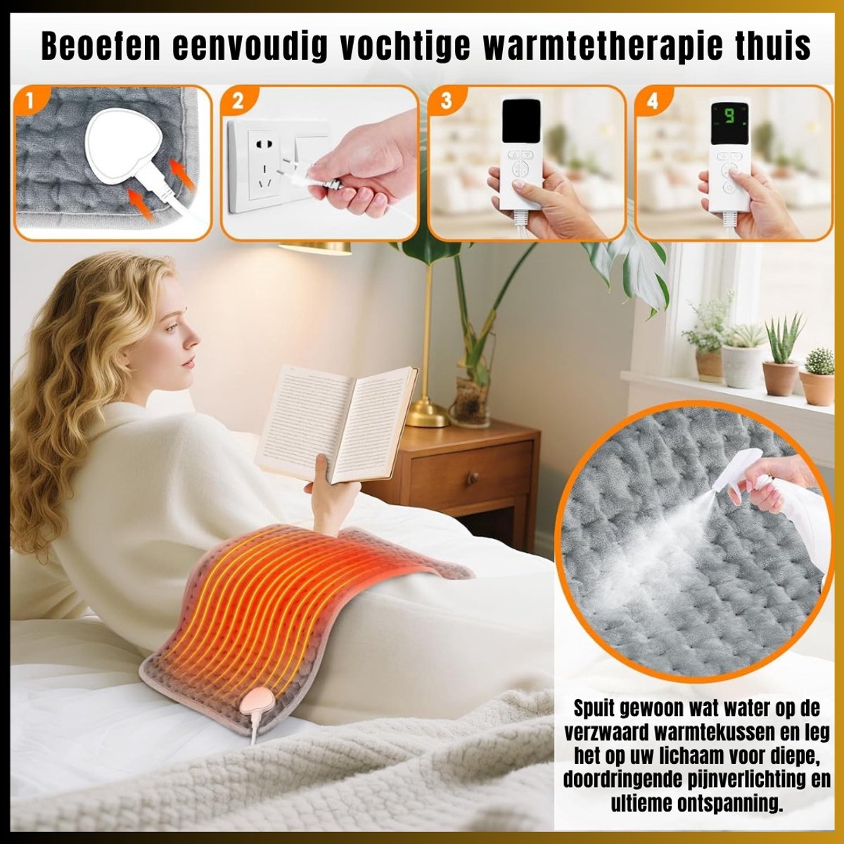 SVN® Warmtekussen Elektrisch - Warmtekussen - Warmtedeken - 9 verwarmingsstanden - Grijs - 60cm x 30cm x 1cm — cadeau in Verzorging - foto 6