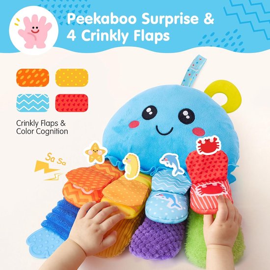 Sensorisch Speelgoed - Baby Octopus - Baby Ontwikkeling - Zachte Materialen - 21 x 27 cm - Multicolor — afbeelding 4