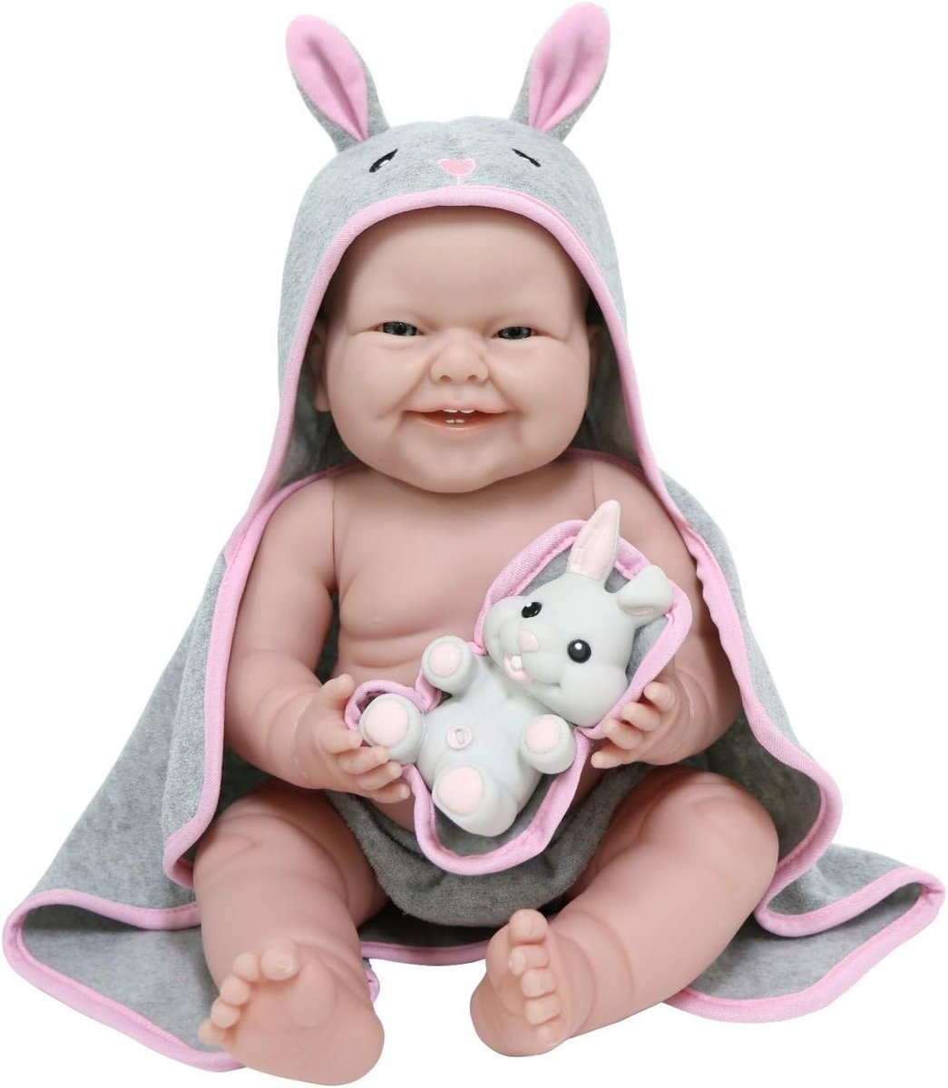 Newborn Pop - Babypop Zacht - Rollenspel Spelen - Gedetailleerde Kenmerken - 38 cm - Roze/Grijs