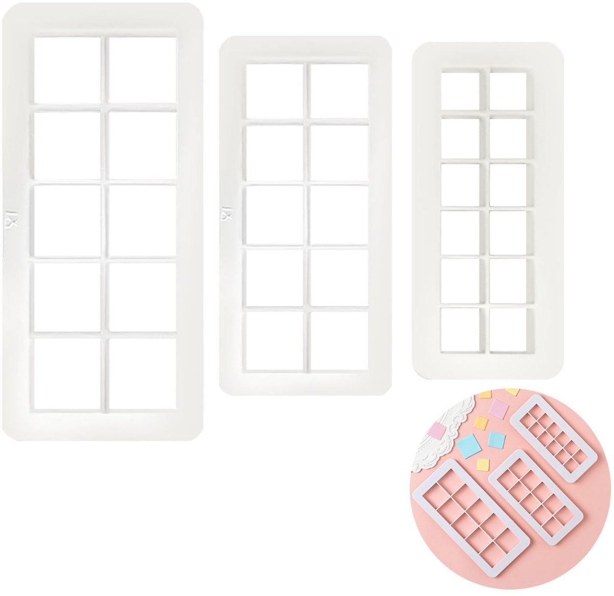 Dailygoods- Koekjessnijders 3-delig - Geometrische Uitsteekvormen - Fondant Decoratie - Voedselveilig Kunststof - Herbruikbaar - Glad Ontwerp