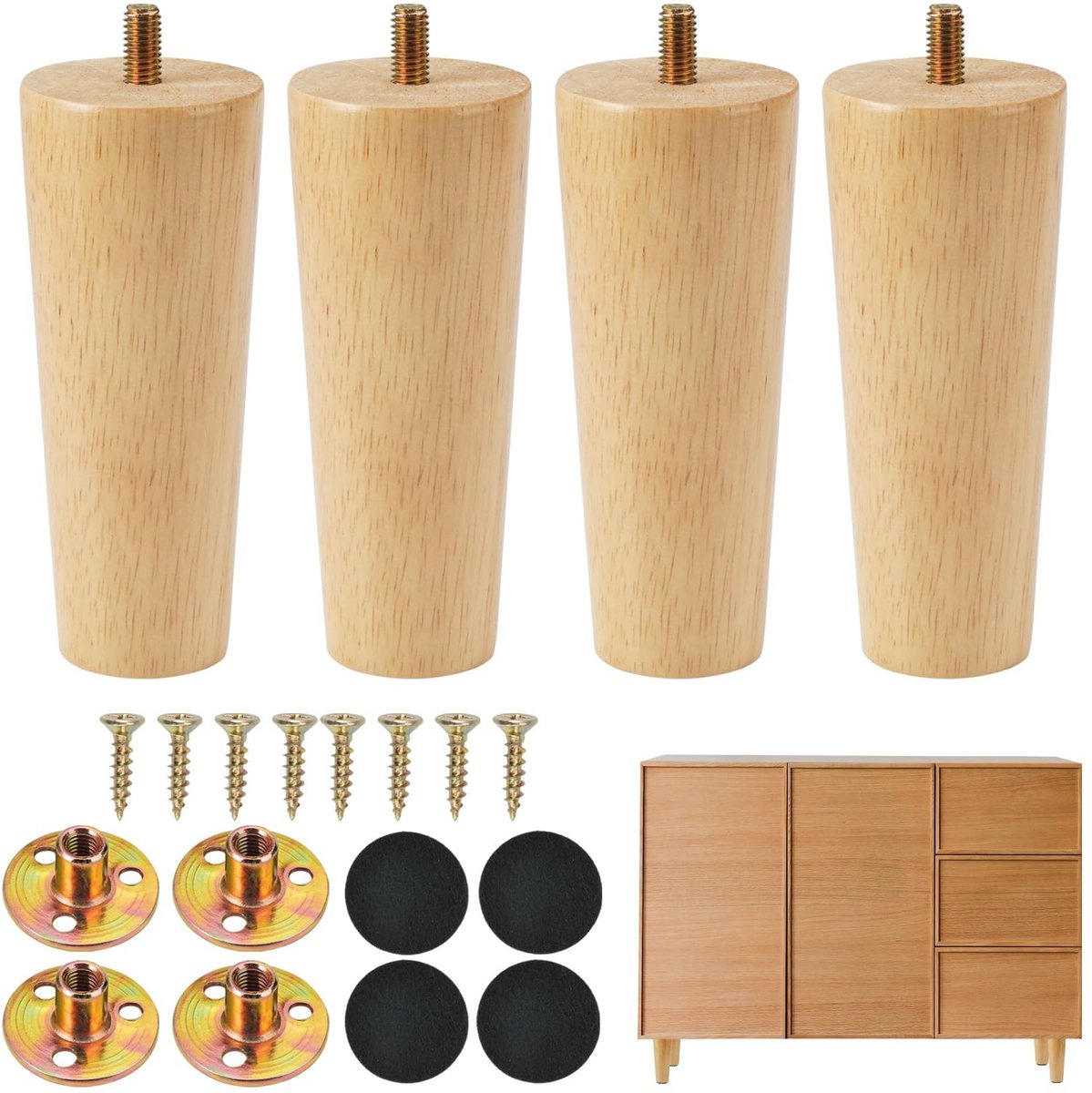 Dailygoods- Meubelpoten Houten 12cm - Tafelpoten Set van 4 - Meubelverhoger - Meubelpoten Vervanging - Slijtvast - Sterk Draagvermogen