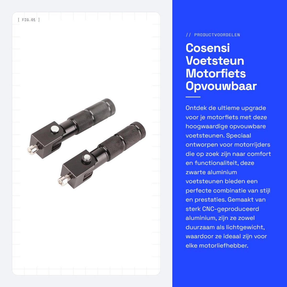 Dailygoods- Voetsteun Aluminium - Opvouwbaar - 2 Stuks - Universele Steunstang - 90° Vouwbaar - Lichtgewicht en Sterk - Motorsteun