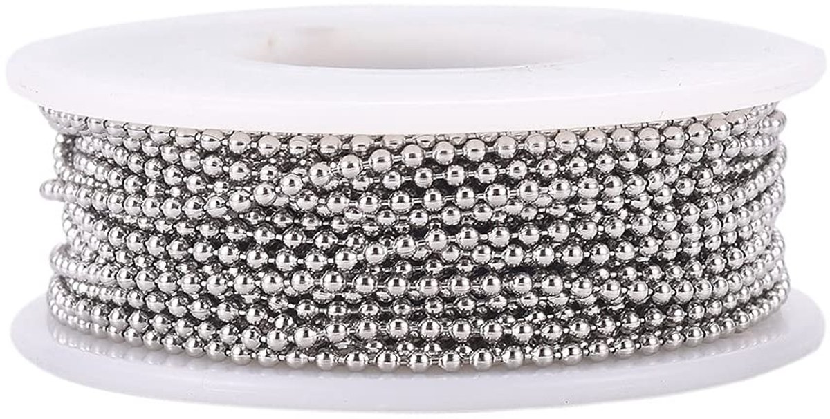 Dailygoods- Ball Chain 1.5mm - 304 Roestvrij Staal - 10 Meter Rol - Soldered - Sterk - Voor Sieraden en Kunstprojecten - Ketting