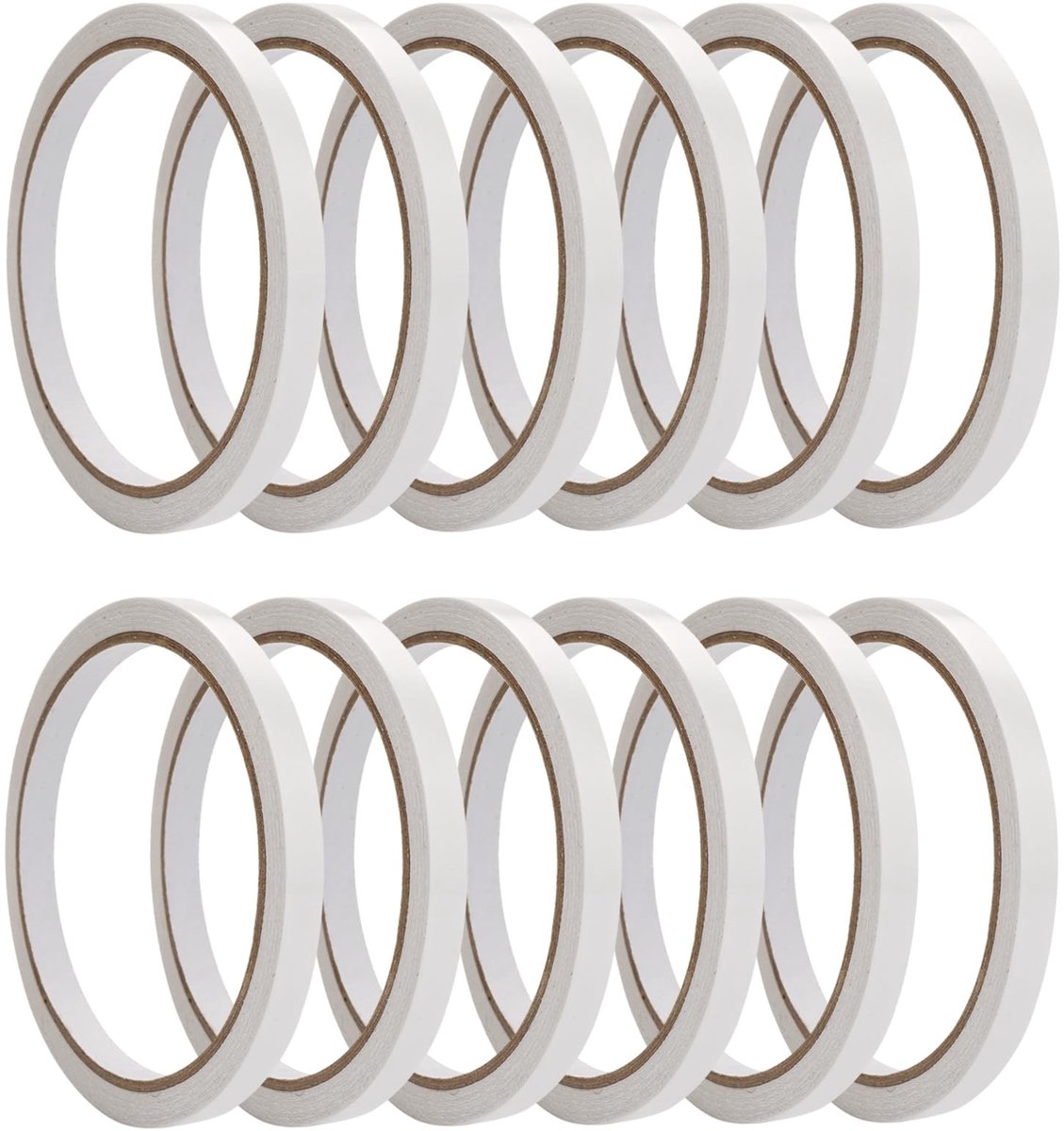 Dailygoods- Dubbelzijdig Plakband Sterk - 12 Rollen - 10 m/rol - 6 mm Breed - Zelfklevend - Verwijderbaar - Duurzaam Papier