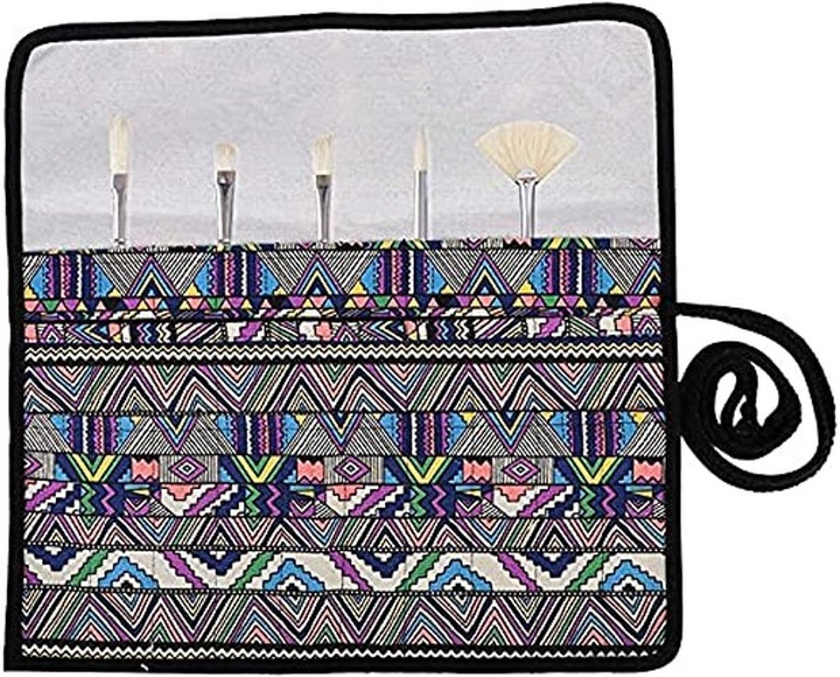 Dailygoods- Kwastenhouder met 20 Compartimenten - Opvouwbaar - Duurzaam Canvas - Rol Ontwerp - Praktische Penseelopslag - Ideaal voor Kunststudenten - Penseelhouder