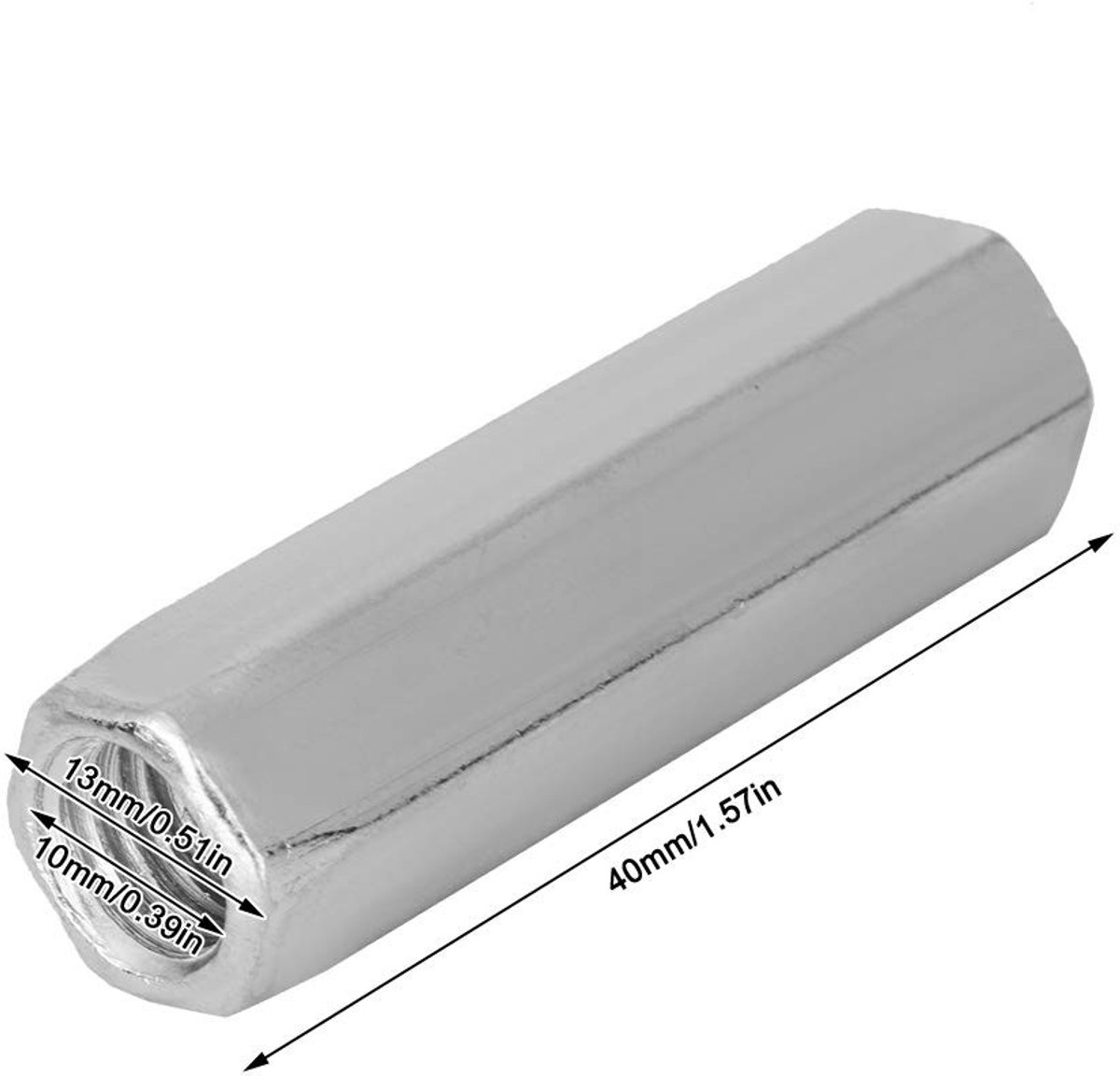 Dailygoods- Zeskantmoer Lange Schroefdraad - Koolstofstaal - Verzinkt - M10 x 50/40 mm - 5 Stuks - Hoogwaardige Bevestigingsmaterialen - Moeren
