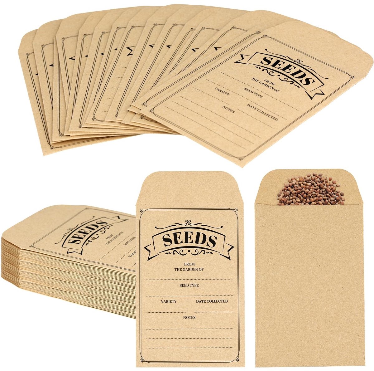 Dailygoods- Zaadenveloppen 50st - 12x8cm Hersluitbaar - Kraftpapier - Zaadpakketten - Zaadorganizer - Voor Groentebloemzaden - Zaadzakjes