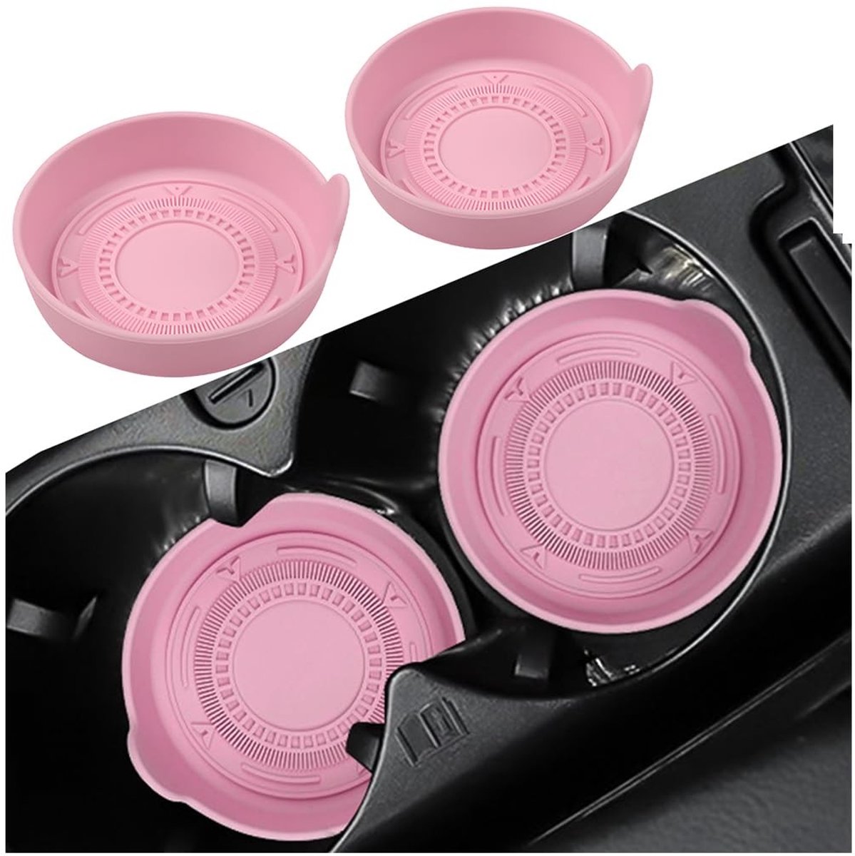 Dailygoods- Bekerhoudermat - 2 stuks - Antislip - Silicone - Universeel - Grijs/Roze - Afmetingen 7.2x7.2x0.4cm - Autobeker